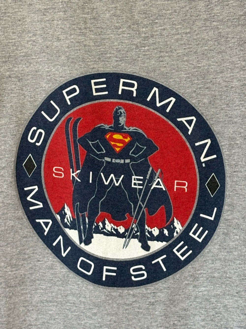 Vintage 90’s Superman Man of Steel SkI Wear Single Stitch Grey T-Shirt Men’s XL - Picture 3 of 8